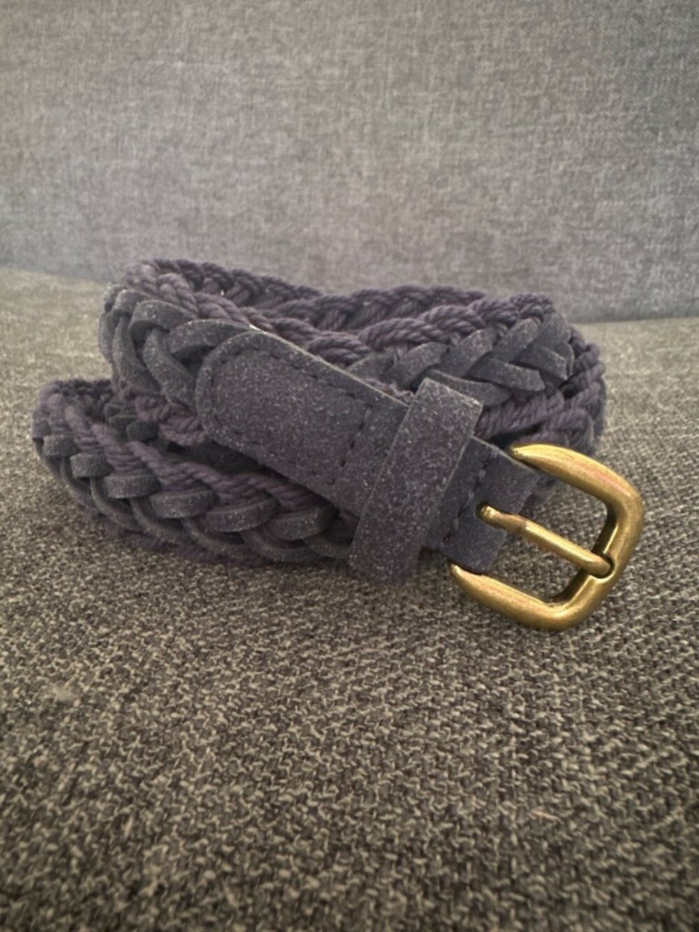 Woven Navy Blue Braided Belt With Gold Buckle 47" Long Womens Casual